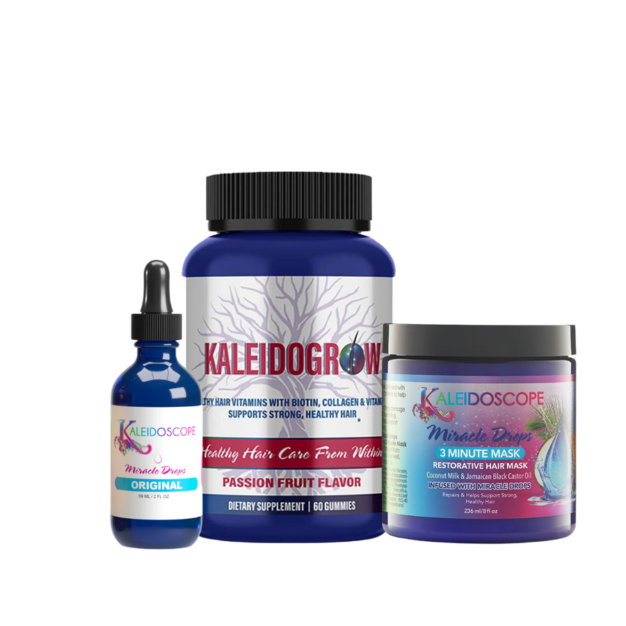 Rooted in Growth Trio | Miracle Drops, KaleidoGrow Vitamins & 3-Minute Mask