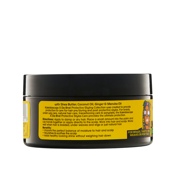 black jar with yellow wrap label, ingredients on back & Da Brat Illustration
