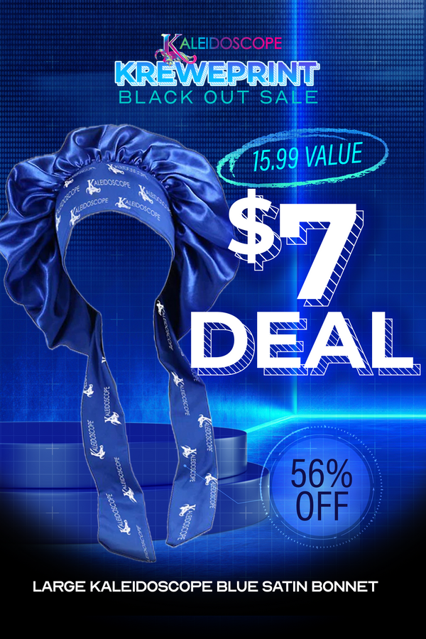 $7 Deal - Large Kaleidoscope Blue Satin Bonnet - BF25