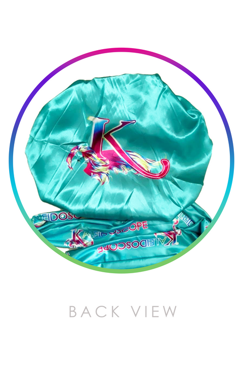 Teal Kaleidoscope Satin Bonnet