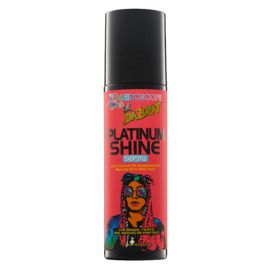 Da Brat Platinum Shine Spray, Red Bottle with Illustration of Da Brat on front